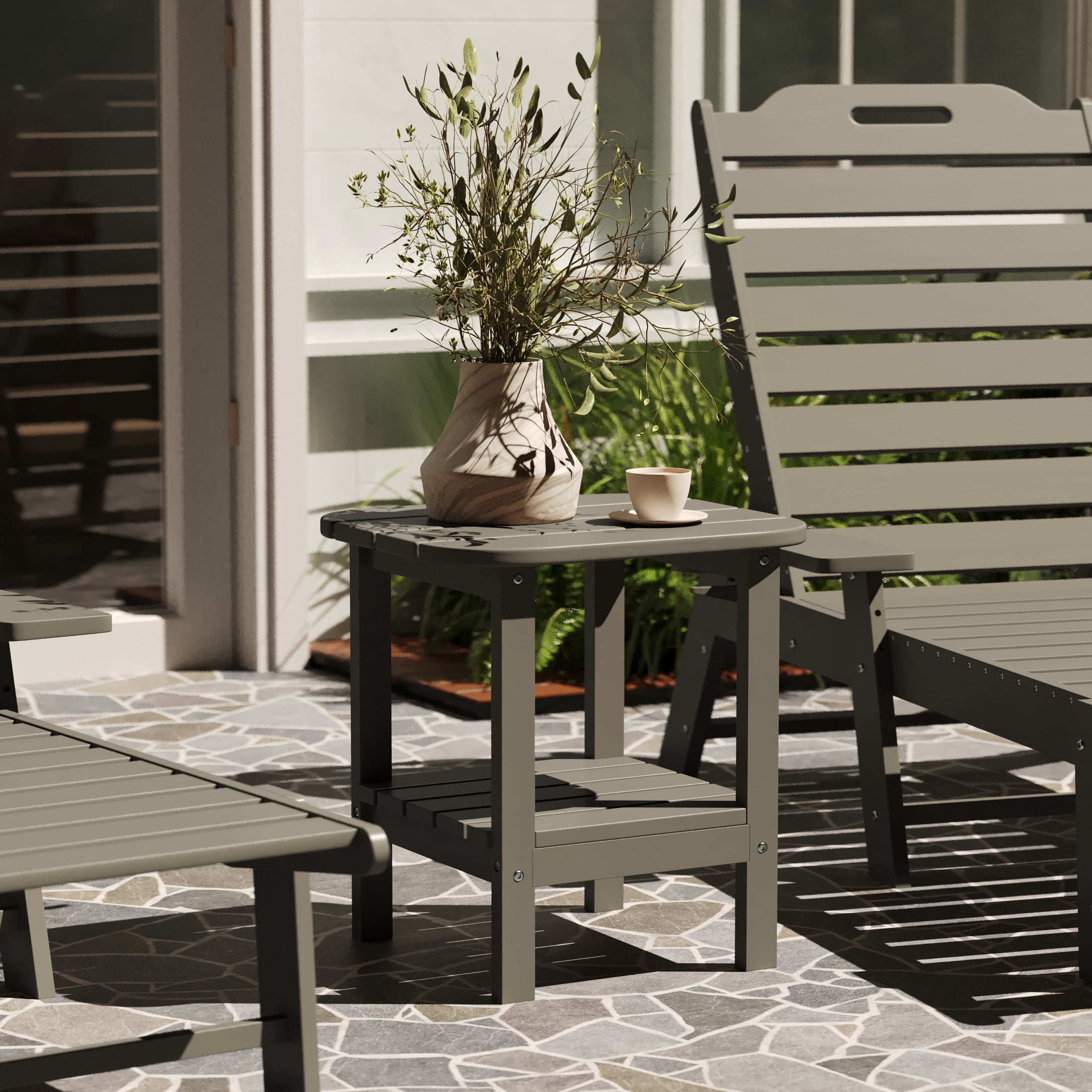 Merrick Lane 2-Tier Adirondack Side Table, All-Weather HDPE Indoor ...