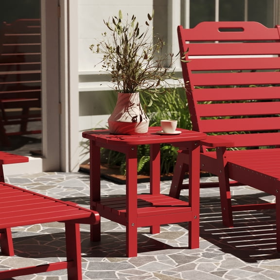 Merrick Lane 2-Tier Adirondack Side Table, All-Weather HDPE Indoor/Outdoor Accent Table, Red