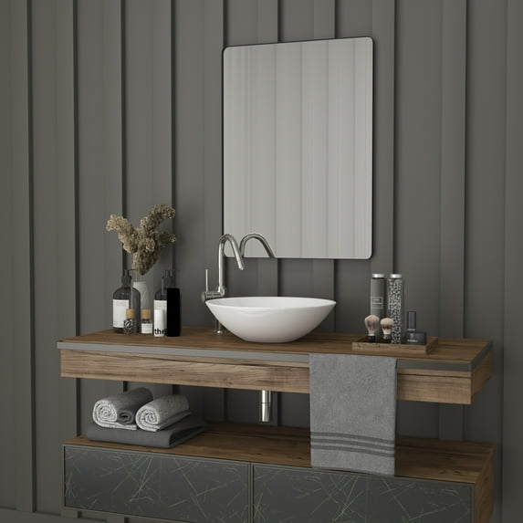 Merrick Lane 22" x 30" Hanging Rectangular Mirror Modern Black Metal Frame Bordered Wall Mount Mirror with Rounded Corners