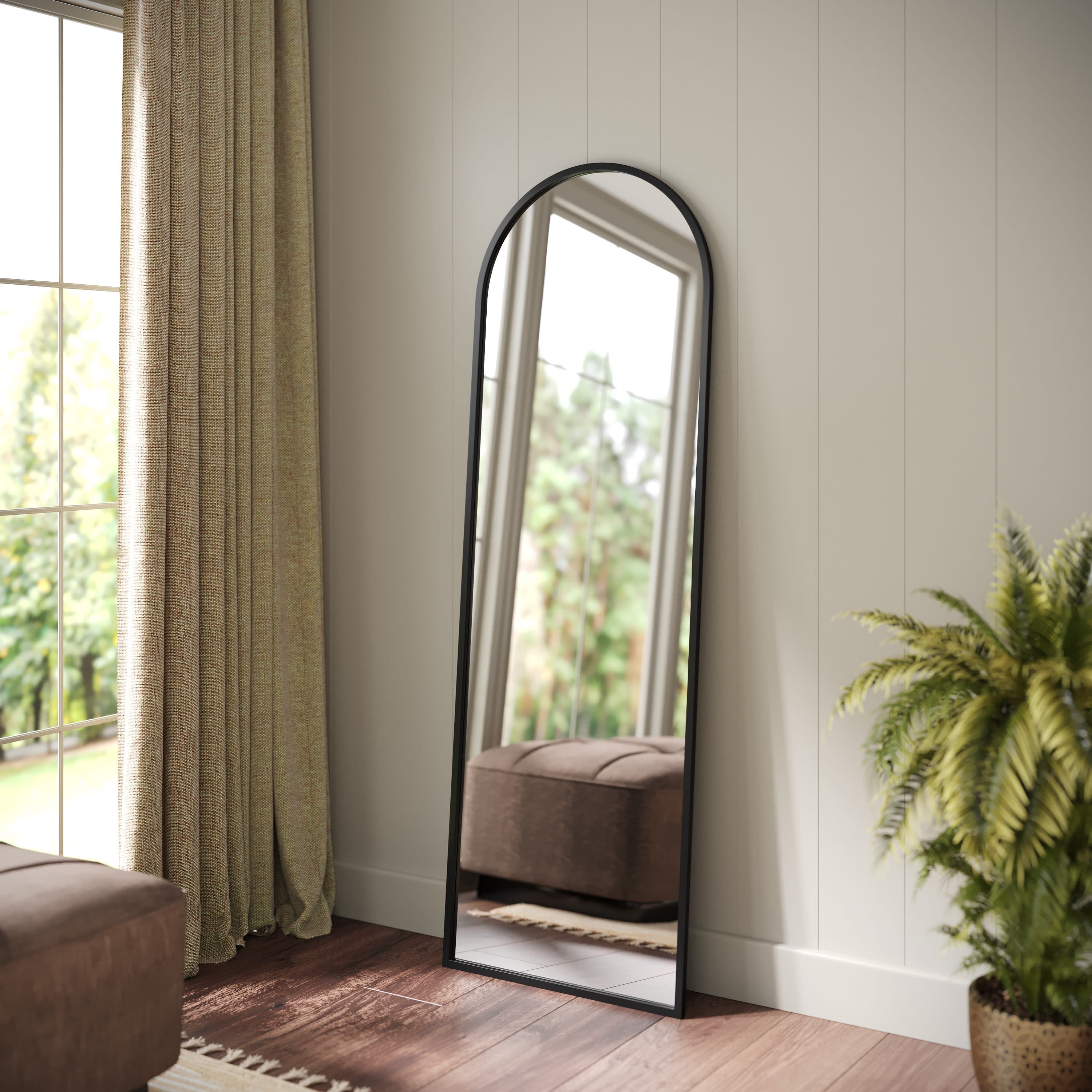 Arched Floor Leaner Mirror — Black Frame