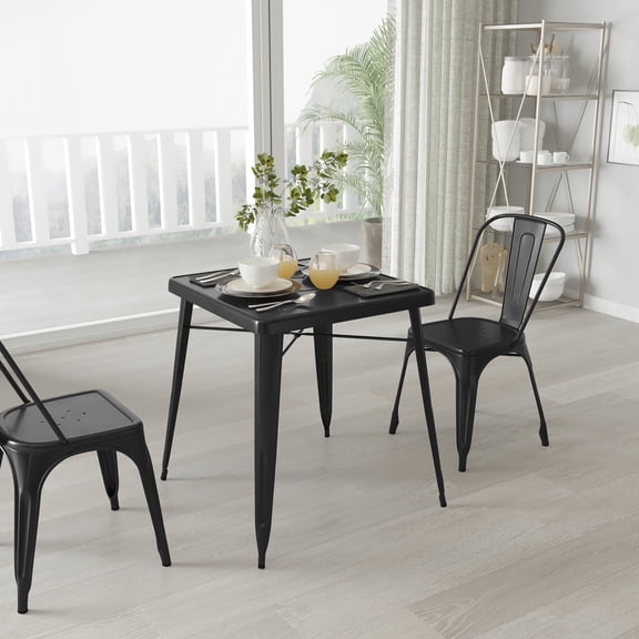 Merrick Lane 23.75" Square Metal Dining Table for Indoor and Outdoor Use in Black