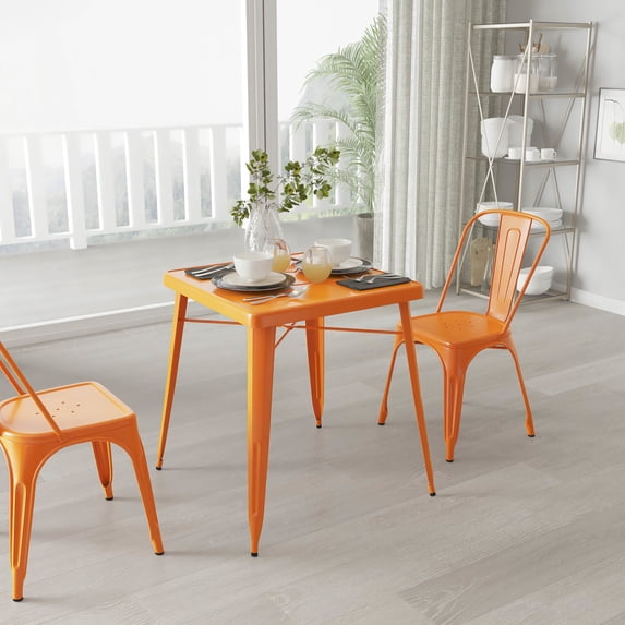 Merrick Lane 23.75" Square Metal Dining Table for Indoor and Outdoor Use in Orange