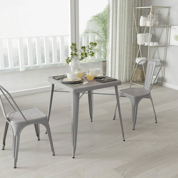 Merrick Lane 23.75" Square Metal Dining Table for Indoor and Outdoor Use in Silver