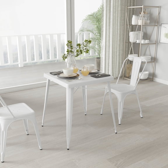 Merrick Lane 23.75" Square Metal Dining Table for Indoor and Outdoor Use in White
