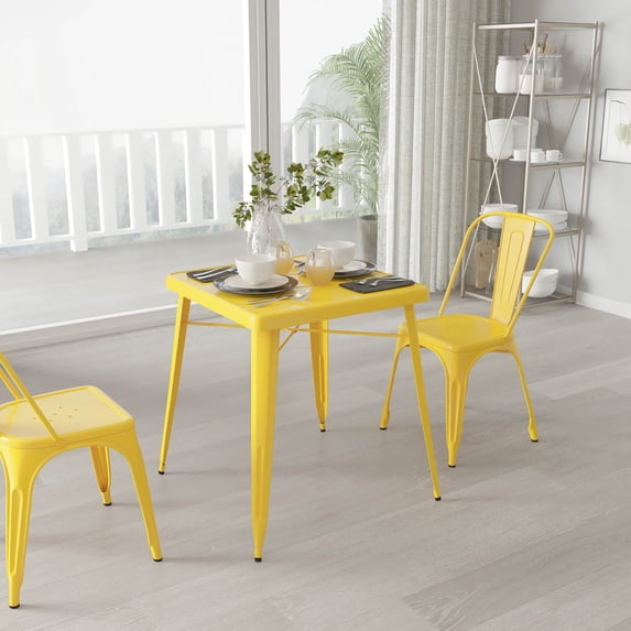 Merrick Lane 23.75" Square Metal Dining Table for Indoor and Outdoor Use in Yellow