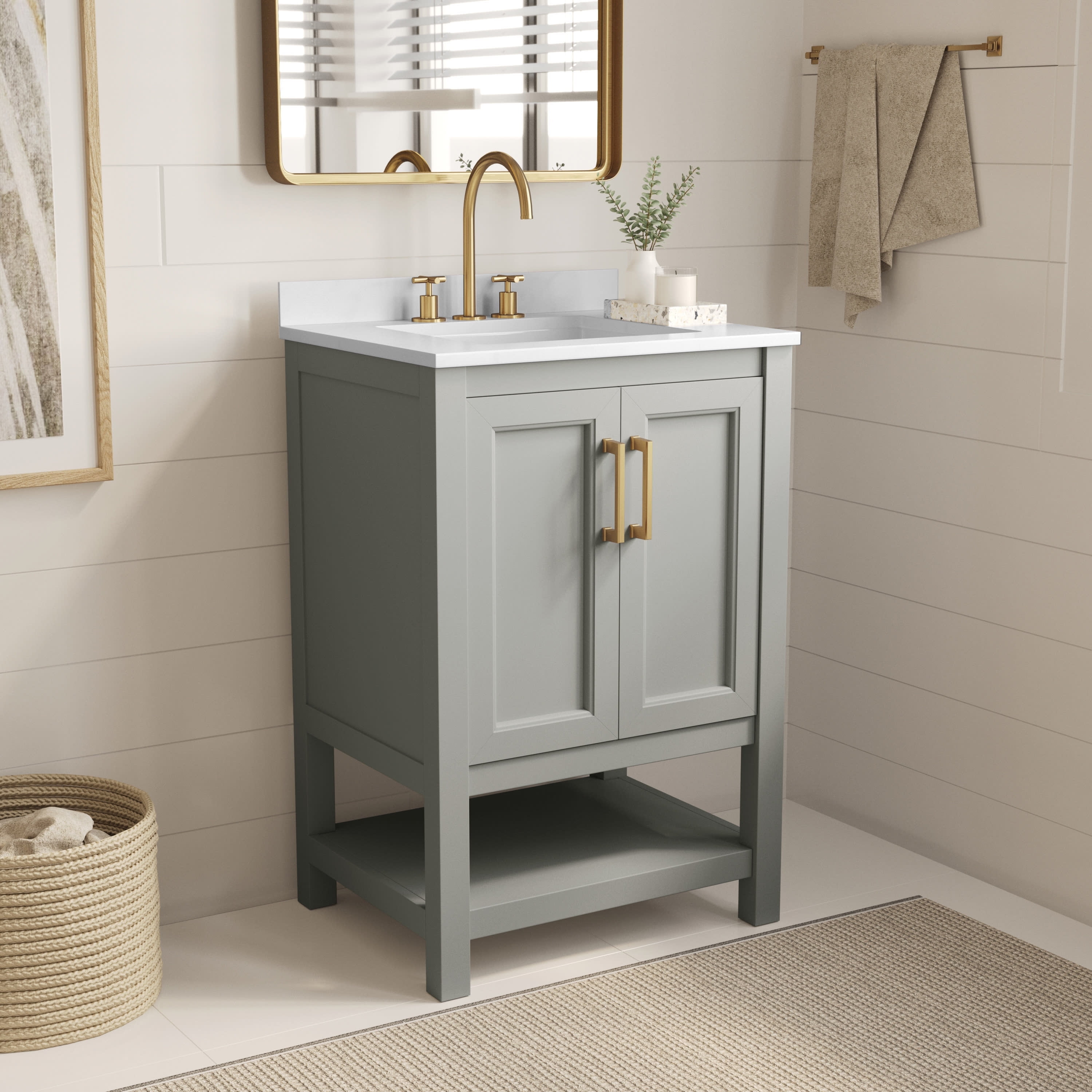 Merrick Lane 24 Inch Bathroom Vanity with Ceramic Sink, Carrara Marble