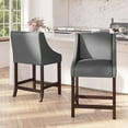 thumbnail image 1 of Merrick Lane 24 Inch Walnut Counter Height Stool with Nailhead Trim in Light Gray Faux Leather - Set of 2, 1 of 15