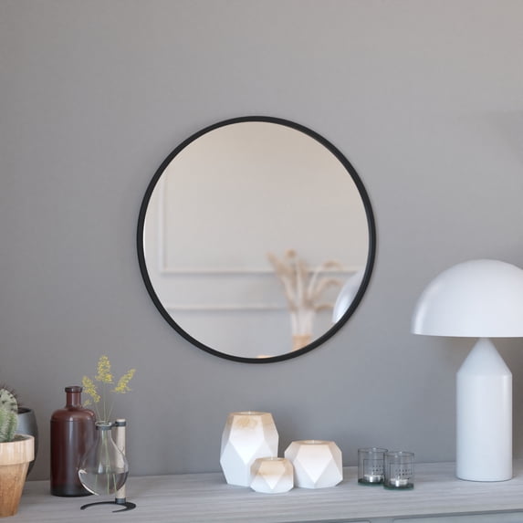 Merrick Lane 24" Round Accent Wall Mirror in Black with Metal Frame for Bathroom, Vanity, Entryway, Dining Room, & Living Room