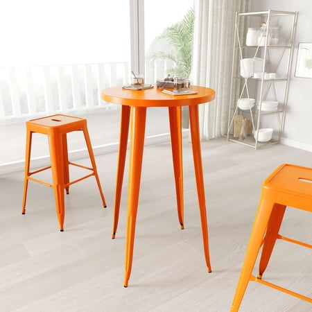 Merrick Lane 24" Round Bar Height Patio Table with Orange Powder Coated Galvanized Steel Frame for Indoor and Outdoor Use