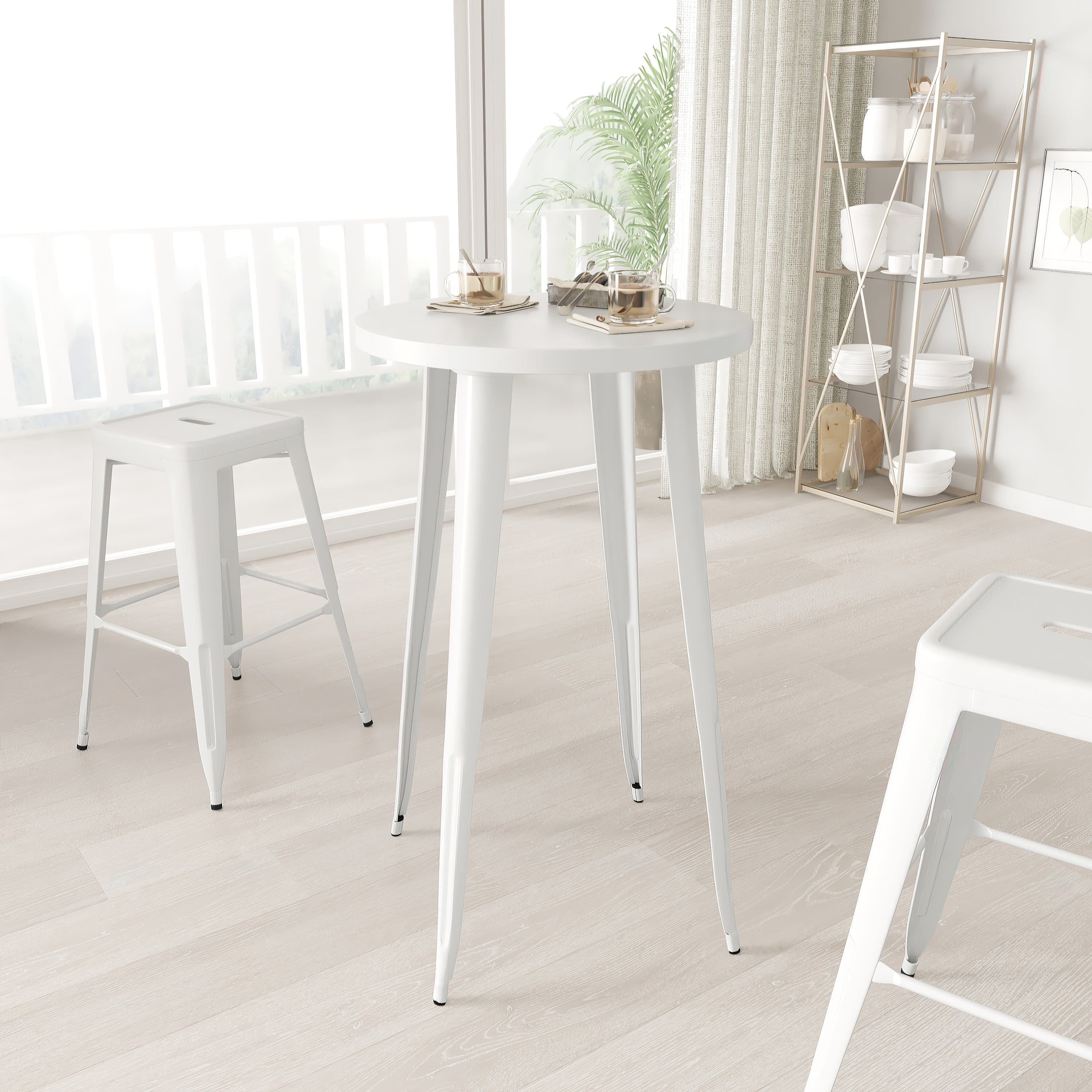 Merrick Lane 24" Round Bar Height Patio Table with White Powder Coated