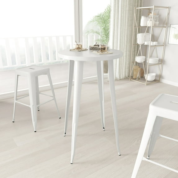 Merrick Lane 24" Round Bar Height Patio Table with White Powder Coated Galvanized Steel Frame for Indoor and Outdoor Use