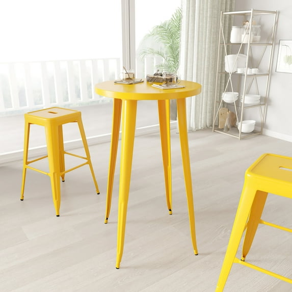 Merrick Lane 24" Round Bar Height Patio Table with Yellow Powder Coated Galvanized Steel Frame for Indoor and Outdoor Use