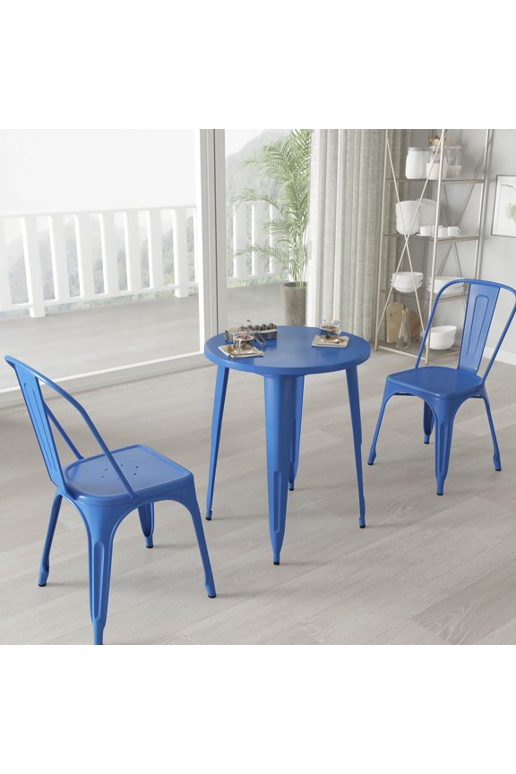 24" Round Metal Table for Indoor and Outdoor Use in Blue