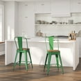 thumbnail image 1 of Merrick Lane 24" Tall Green Metal Counter Height Dining Stool with Curved Slatted Back and Textured Wood Seat, 1 of 7