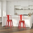 thumbnail image 1 of Merrick Lane 24" Tall Red Metal Counter Height Dining Stool with Curved Slatted Back and Textured Wood Seat, 1 of 7