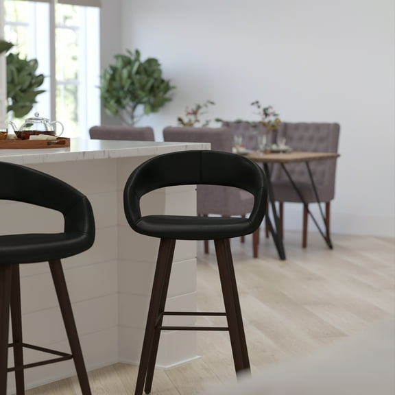 Merrick Lane 29 Inch Cappuccino Brown Wood Ultramodern Bar Counter Stool With Black Upholstered Seat