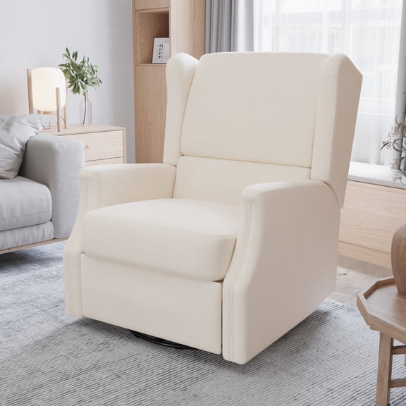 Merrick Lane 3-in-1 Wingback Manual Recliner Rocker Swivel Glider Chair in Cream