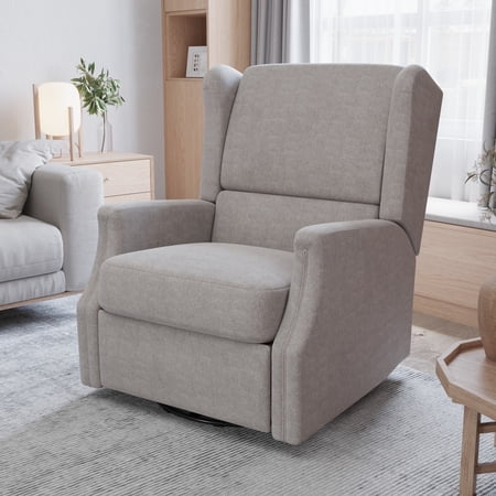 Merrick Lane 3-in-1 Wingback Manual Recliner Rocker Swivel Glider Chair in Light Gray