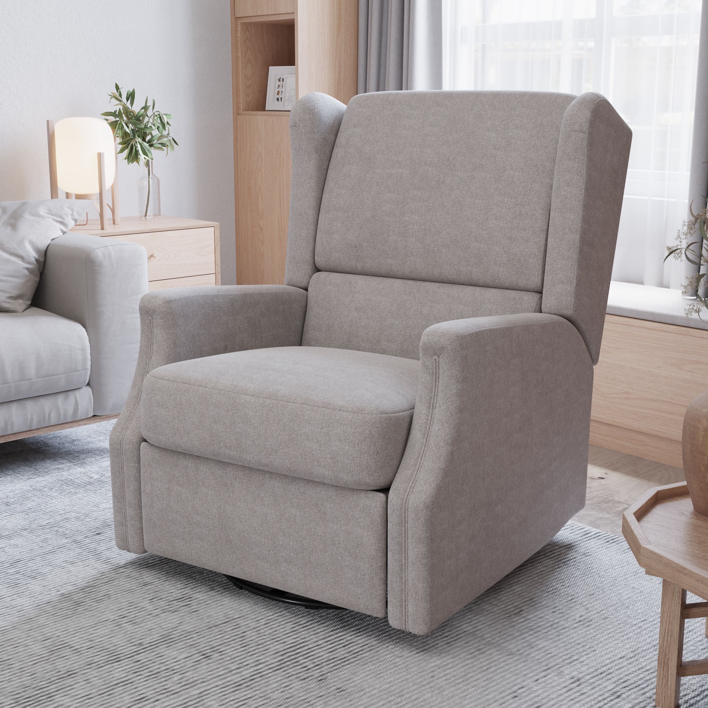 Merrick Lane 3-in-1 Wingback Manual Recliner Rocker Swivel Glider Chair in Light Gray