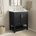 thumbnail image 1 of Merrick Lane 30 Inch Bathroom Vanity with Ceramic Sink, Carrara Marble Finish Countertop, Storage Cabinet with Soft Close Doors and Open Shelf in Black/Gold, 1 of 9