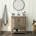thumbnail image 1 of Merrick Lane 30 Inch Bathroom Vanity with Ceramic Sink, Carrara Marble Finish Countertop, Storage Cabinet with Soft Close Doors and Open Shelf in Brown, 1 of 12