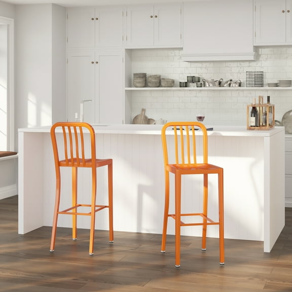 Merrick Lane 30 Inch Orange Galvanized Steel Indoor/Outdoor Counter Bar Stool With Slatted Back And Powder Coated Finish