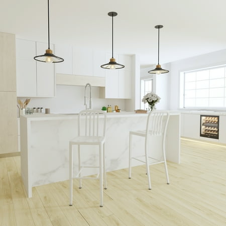 Merrick Lane 30 Inch White Galvanized Steel Indoor/Outdoor Counter Bar Stool With Slatted Back And Powder Coated Finish
