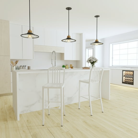 Merrick Lane 30 Inch White Galvanized Steel Indoor/Outdoor Counter Bar Stool With Slatted Back And Powder Coated Finish