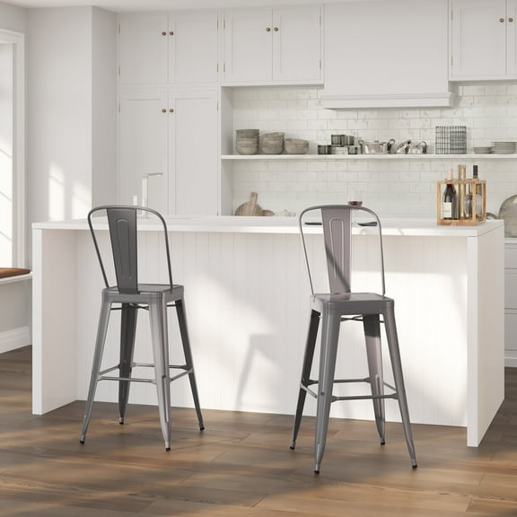 Merrick Lane 30" Modern Bar Height Stool with Powder Coated Metal Frame in Clear Coated Finish for Indoor Use