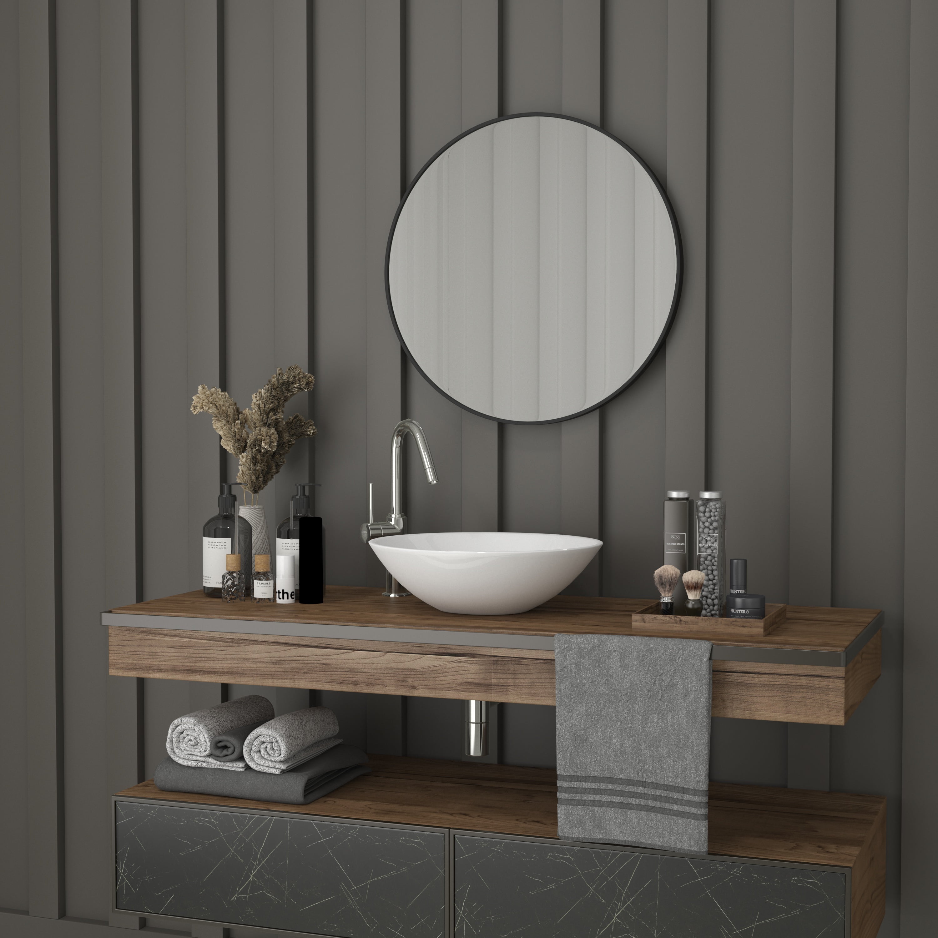 33" Monaco Sleek Black Metal Round Wall Mirror