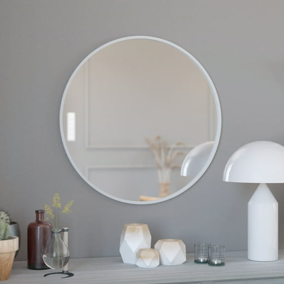 Merrick Lane 30" Round Accent Wall Mirror in Silver with Metal Frame for Bathroom, Vanity, Entryway, Dining Room, & Living Room