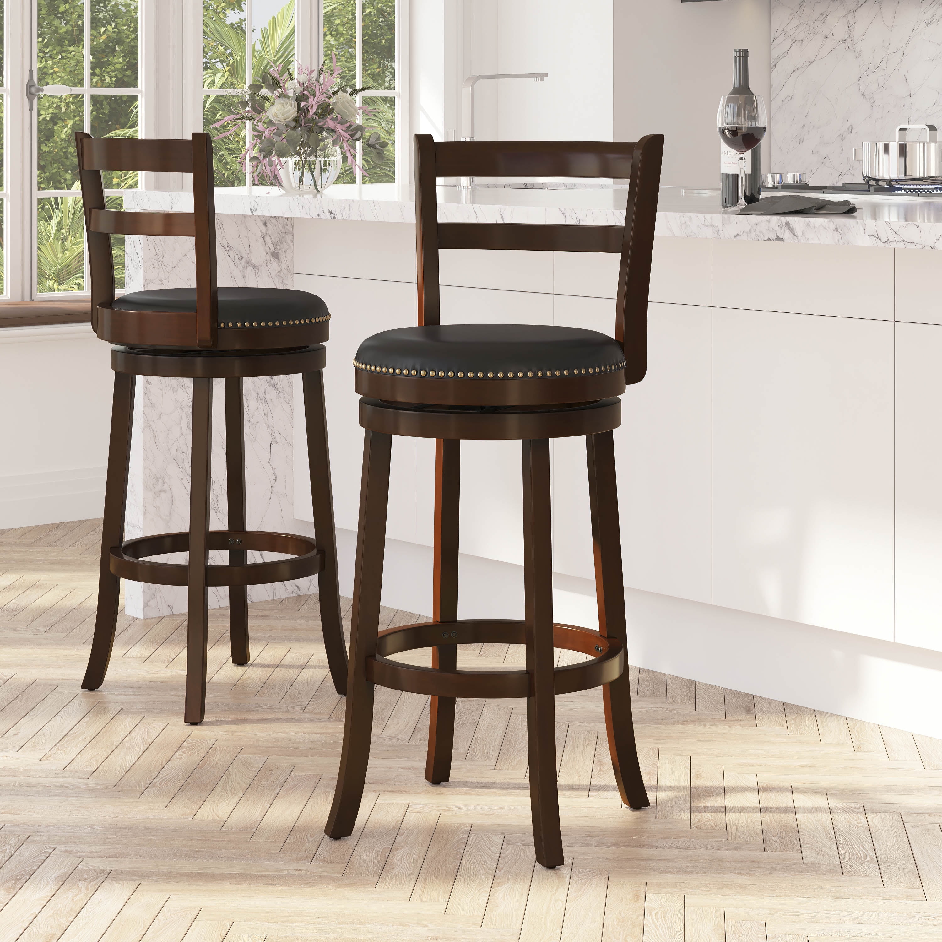 Merrick Lane 30" Wooden Bar Height Stool in Cappuccino Finish with