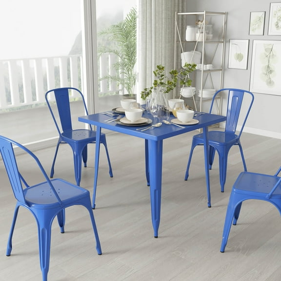 Merrick Lane 31.5" Square Metal Table for Indoor and Outdoor Use in Blue