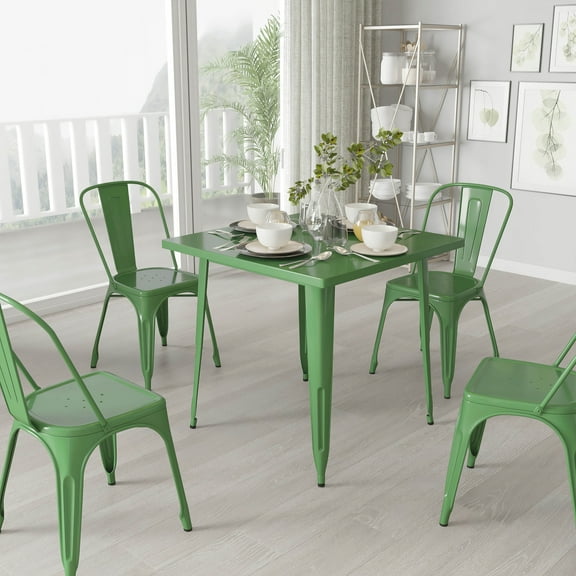 Merrick Lane 31.5" Square Metal Table for Indoor and Outdoor Use in Green