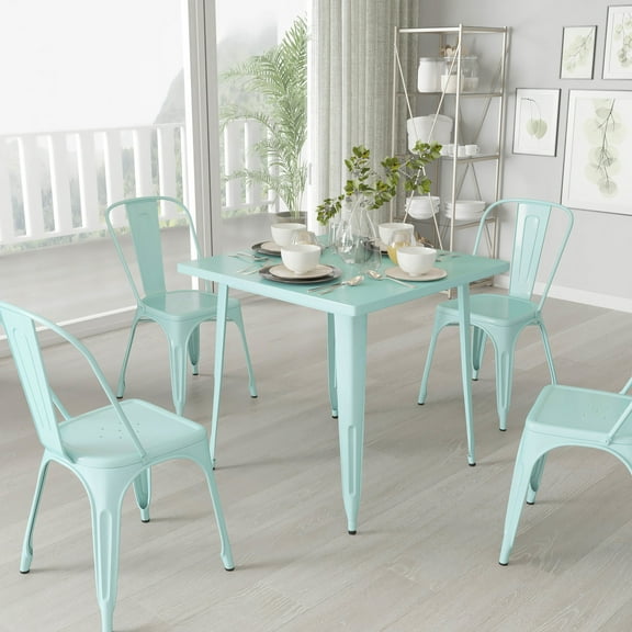 Merrick Lane 31.5" Square Metal Table for Indoor and Outdoor Use in Mint Green