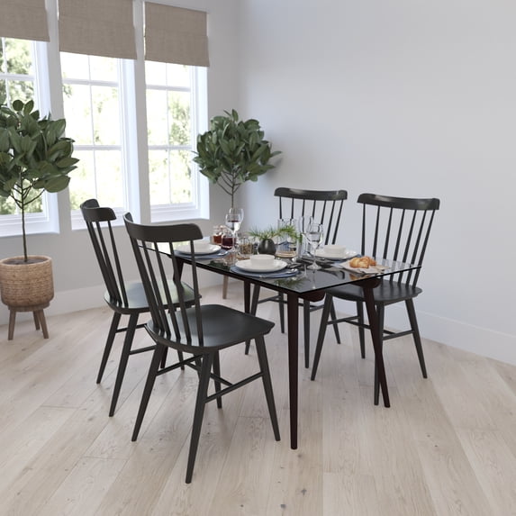 Merrick Lane 31.5" x 55" Rectangular Solid Espresso Wood Table with Clear Glass Top