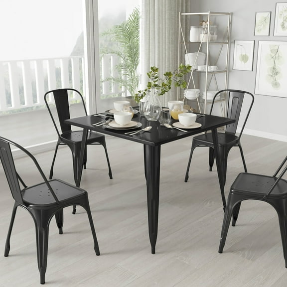 Merrick Lane 35.5" Square Metal Dining Table for Indoor and Outdoor Use in Black