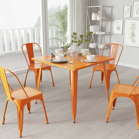 Merrick Lane 35.5" Square Metal Dining Table for Indoor and Outdoor Use in Orange