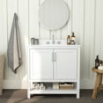 thumbnail image 1 of Merrick Lane 36 Inch Bathroom Vanity with Ceramic Sink, Carrara Marble Finish Countertop, Storage Cabinet with Soft Close Doors and Open Shelf in White, 1 of 12