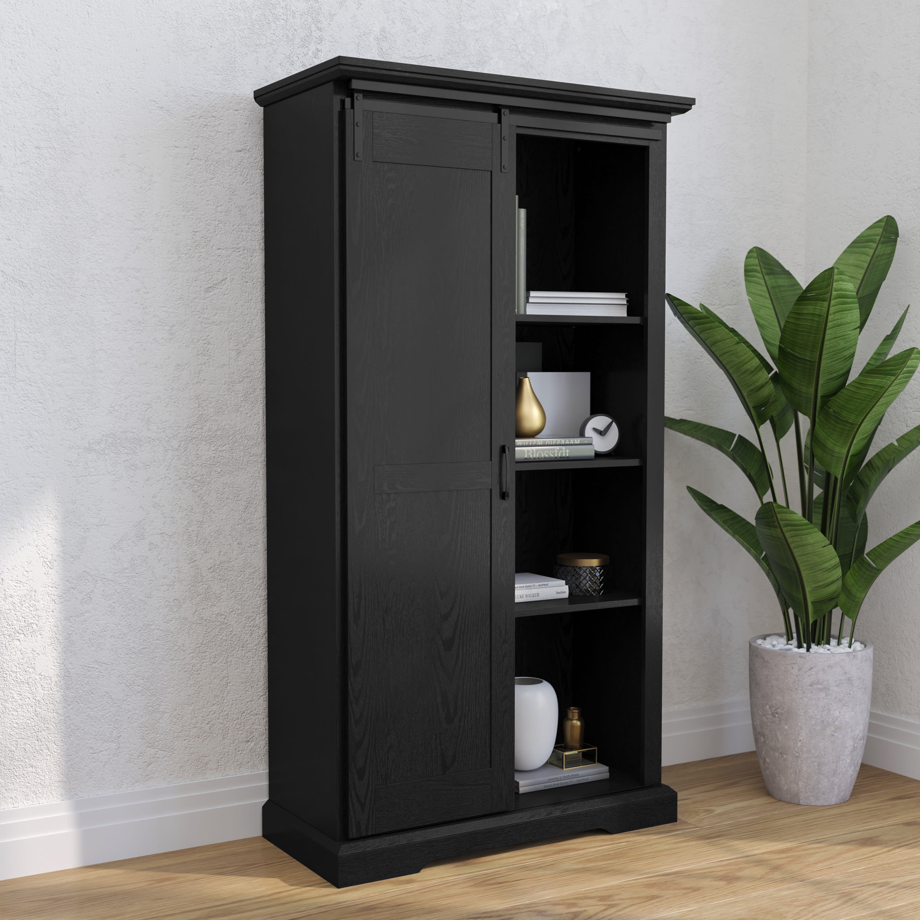 Black Farmhouse Freestanding Storage Cabinet with Adjustable Shelving