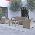 thumbnail image 1 of Merrick Lane 4 Piece Light Gray Faux Rattan Patio Furniture Set with 2 Chairs and Sofa with Removable Light Gray Cushions and Table, 1 of 4