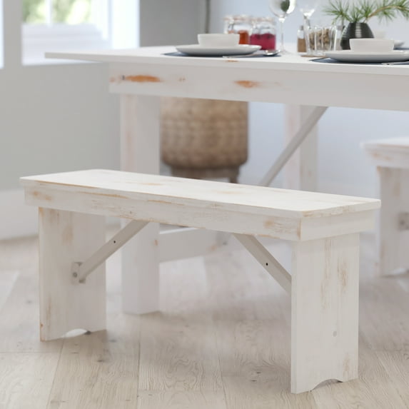 Merrick Lane 40" x 12" White Solid Pine Folding Farmhouse Style Bench