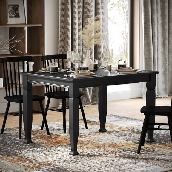 Merrick Lane 47" Wooden Dining Table with Sculpted Legs and Seating for 4 in Black