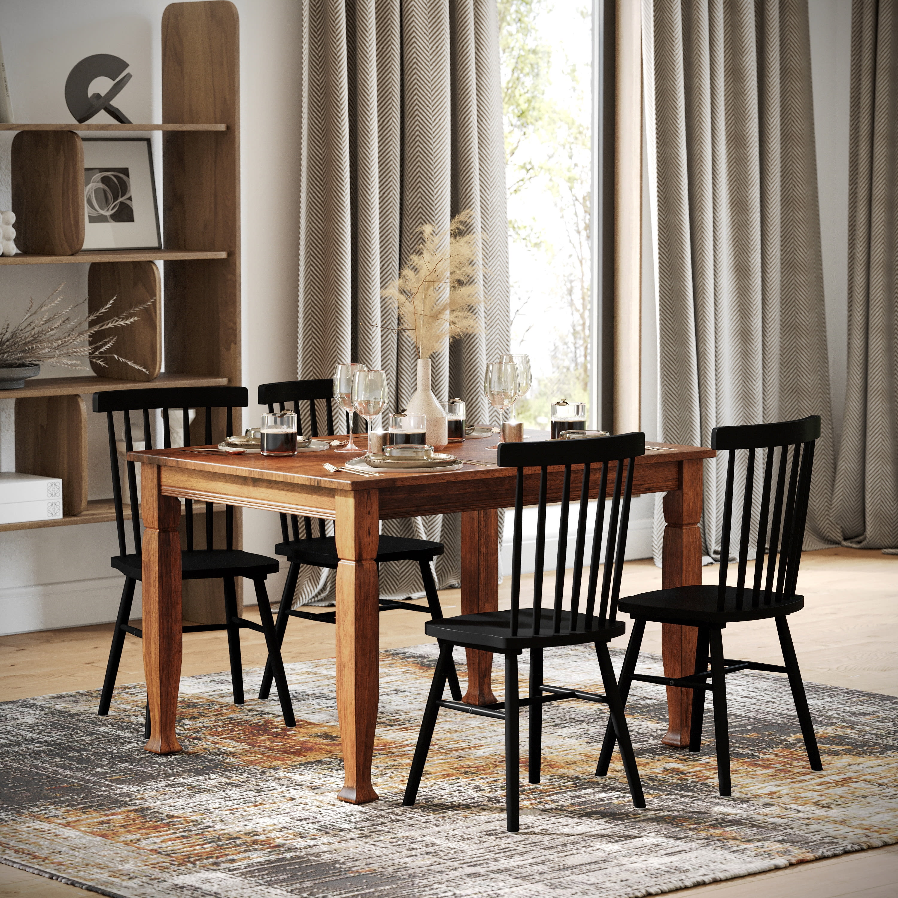 Merrick Lane 47" Wooden Dining Table with Sculpted Legs and Seating for 4 in Walnut Matte