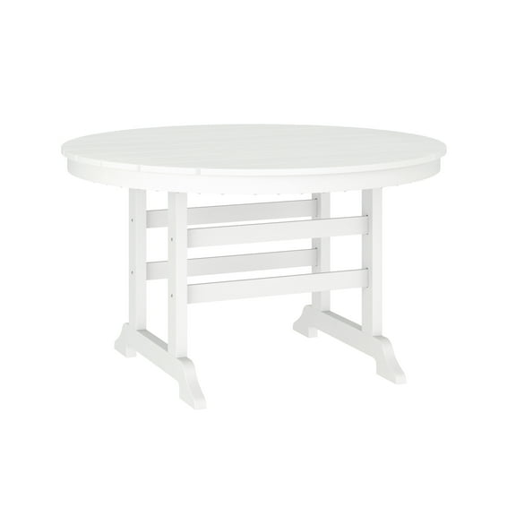 Merrick Lane 48" Round Dining Table for 4 in White All-Weather Recycled HDPE