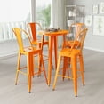 thumbnail image 1 of Merrick Lane 5 Piece Outdoor Dining Set in Orange with 24" Round Table and 4 Slatted Back Bar Stools with Footrests, 1 of 6