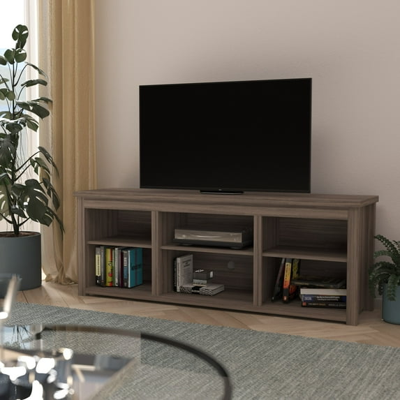 Merrick Lane 6 Cubby 65" TV Stand for up to 80" TV's, Gray Wash Oak Finish