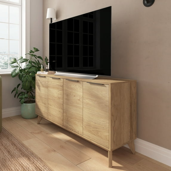 Merrick Lane 60" Mid-Century Modern TV Stand Made with Durable Engineered Wood in Light Natural Accommodates 55"- 64" TV's