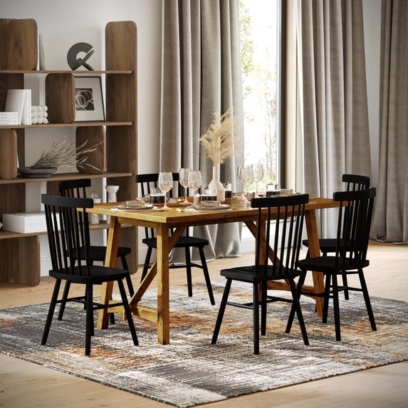 Merrick Lane 60" Wooden Dining Table with Trestle Style Base and Seating for 6 in Light Cappuccino