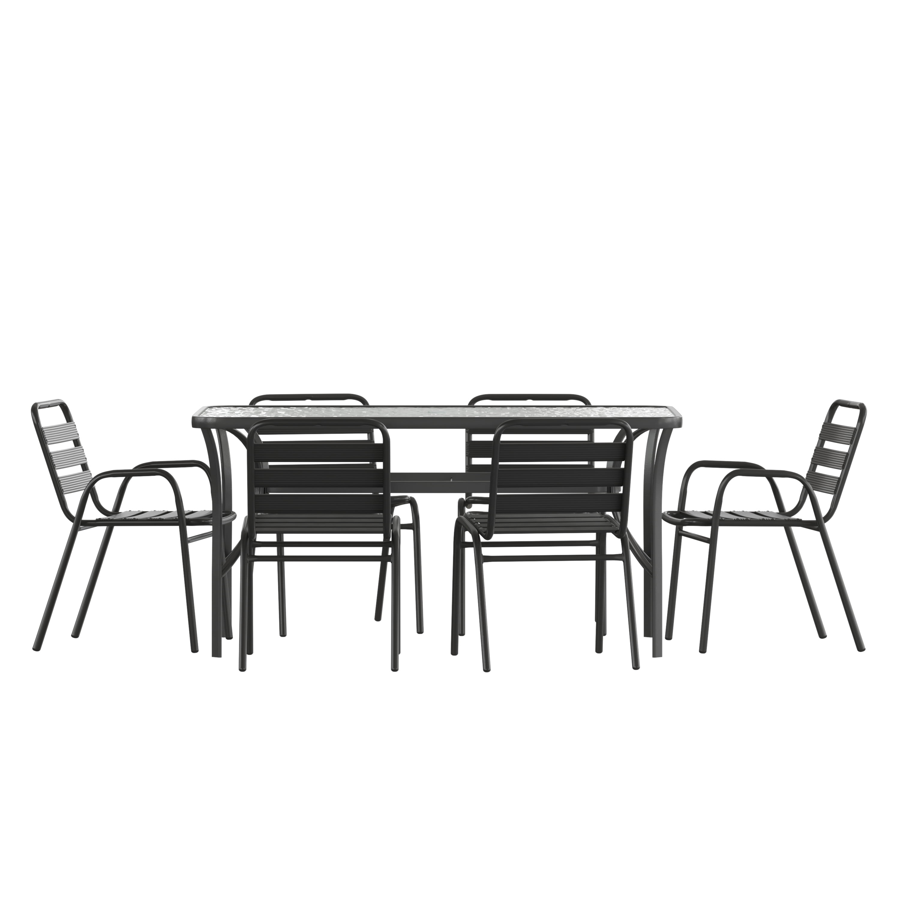 Merrick Lane 7 Piece Outdoor Dining Set with 60" Tempered Glass Patio ...